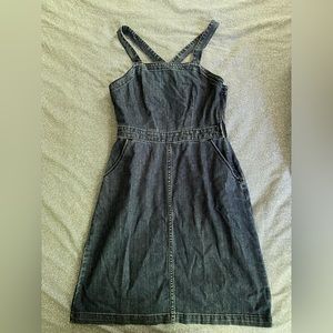 Cross-back Denim Apron Dress with Pockets